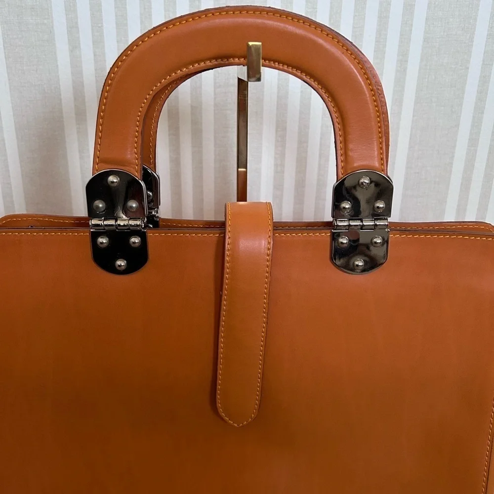Nardelli Genuine Leather Made in Italy Orange Leather Top Handle Handbag